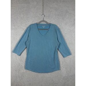Segments Women's 3/4 Sleeve V-Neck Top Shirt-Light Blue-Tencel-Size L
